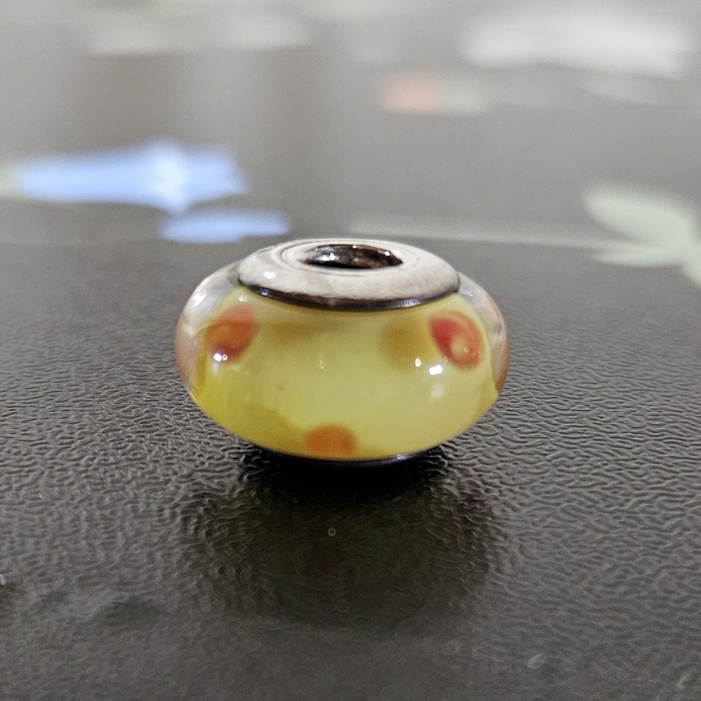 Pandora Yellow Glass Bead with Orange Dots
